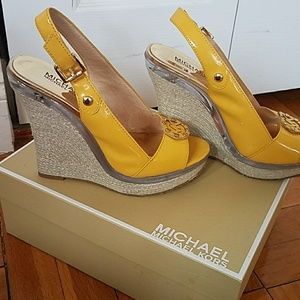 Michael Kors patent leather yellow wedge