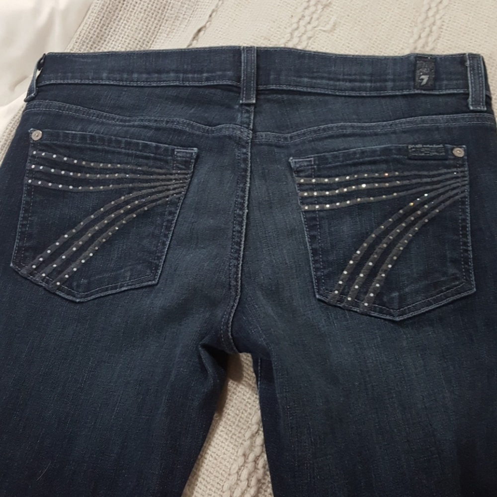 7FAM Dark Dojo jeans with rhinestones on pockets