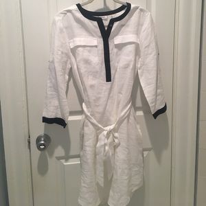 DKNY navy and white linen shirt dress