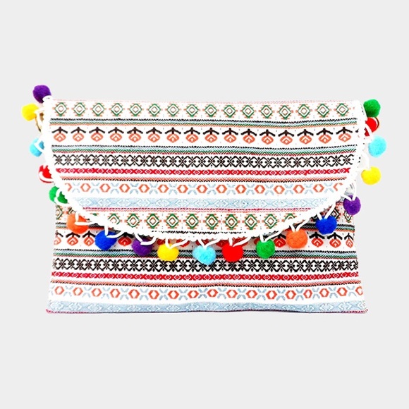 Colorful Pom Pom Clutch Bag - Picture 1 of 2