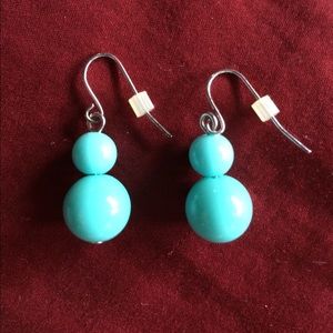Aqua Two-Bead Drop Earrings
