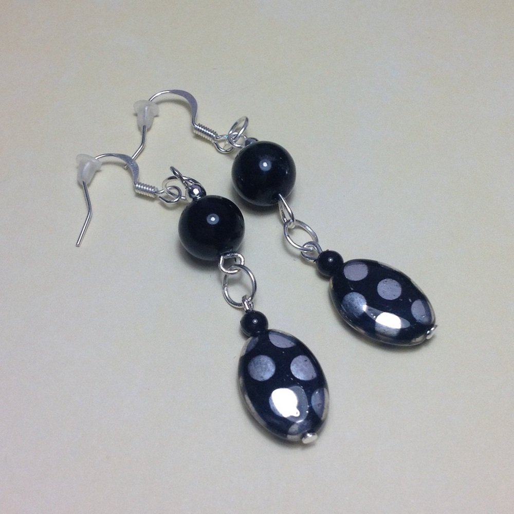 Black and Silver Polka Dot Earrings