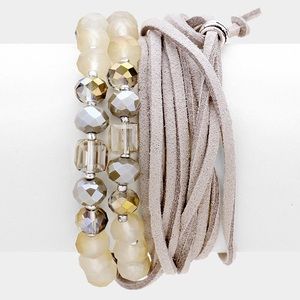 Wrap Bracelet in Faux Suede with Accent Beads