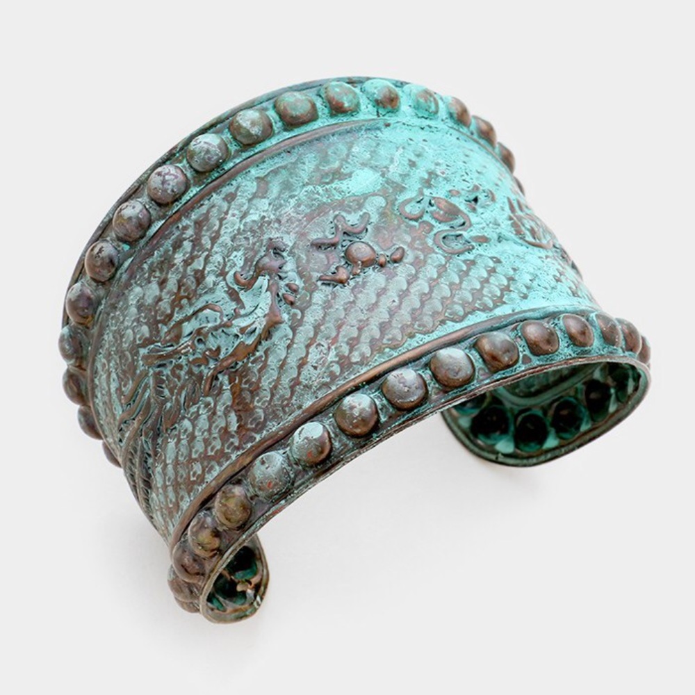 Boho Cuff Bracelet in Patina Finish - Adjustable