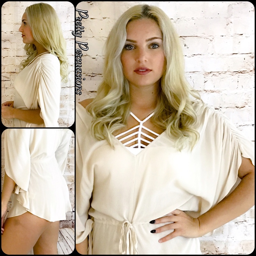 CLEARANCE‼️Sand Flutter Sleeve Smock Waist Romper - Picture 5 of 6