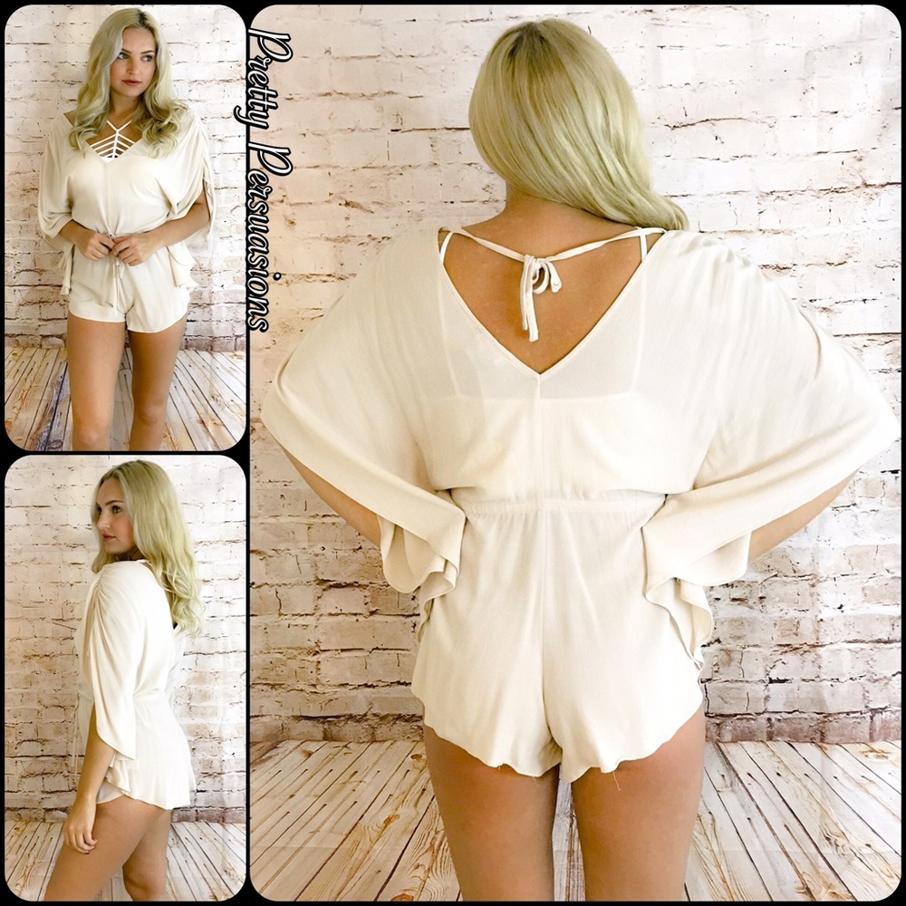 CLEARANCE‼️Sand Flutter Sleeve Smock Waist Romper - Picture 6 of 6