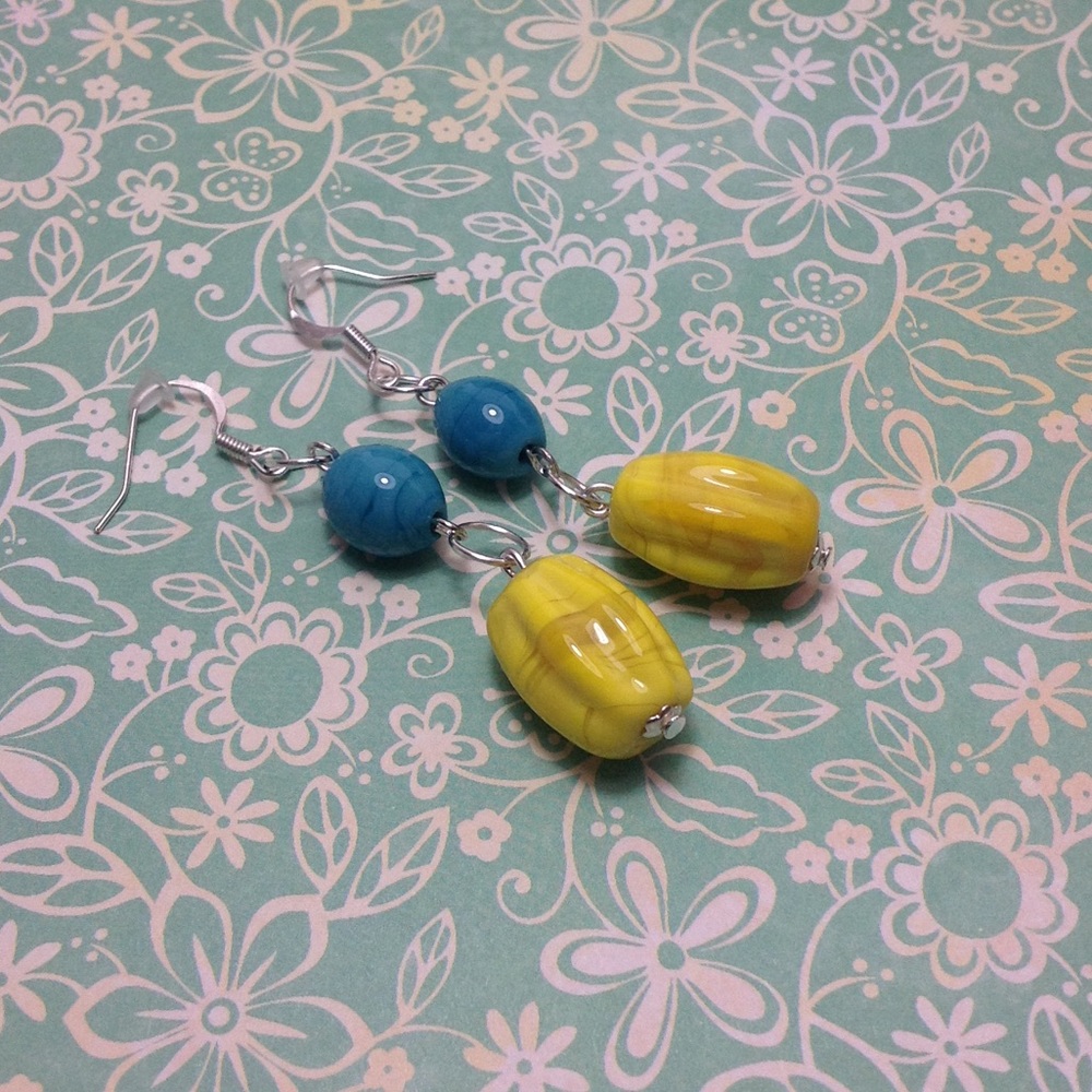 Hawaiian Blue and Yellow Earrings