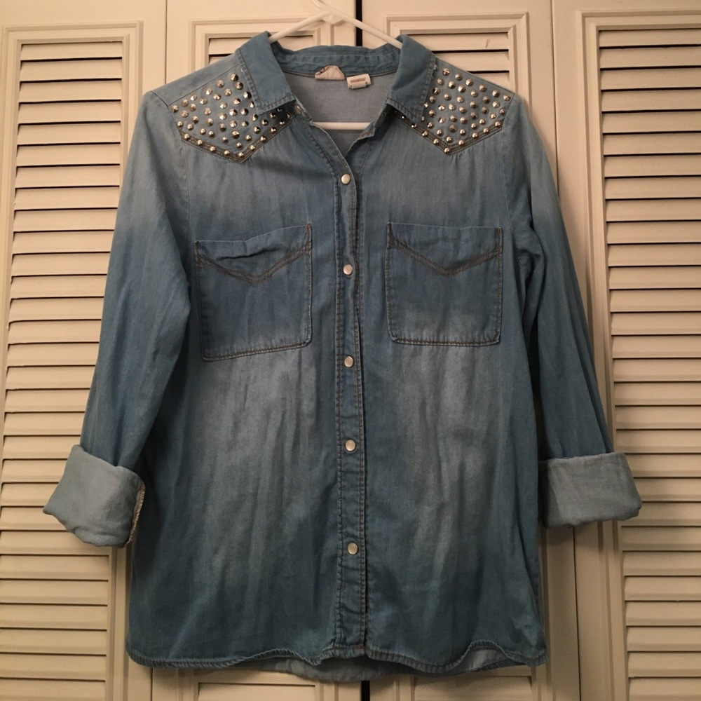 Studded Denim Button Up