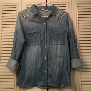 Studded Denim Button Up