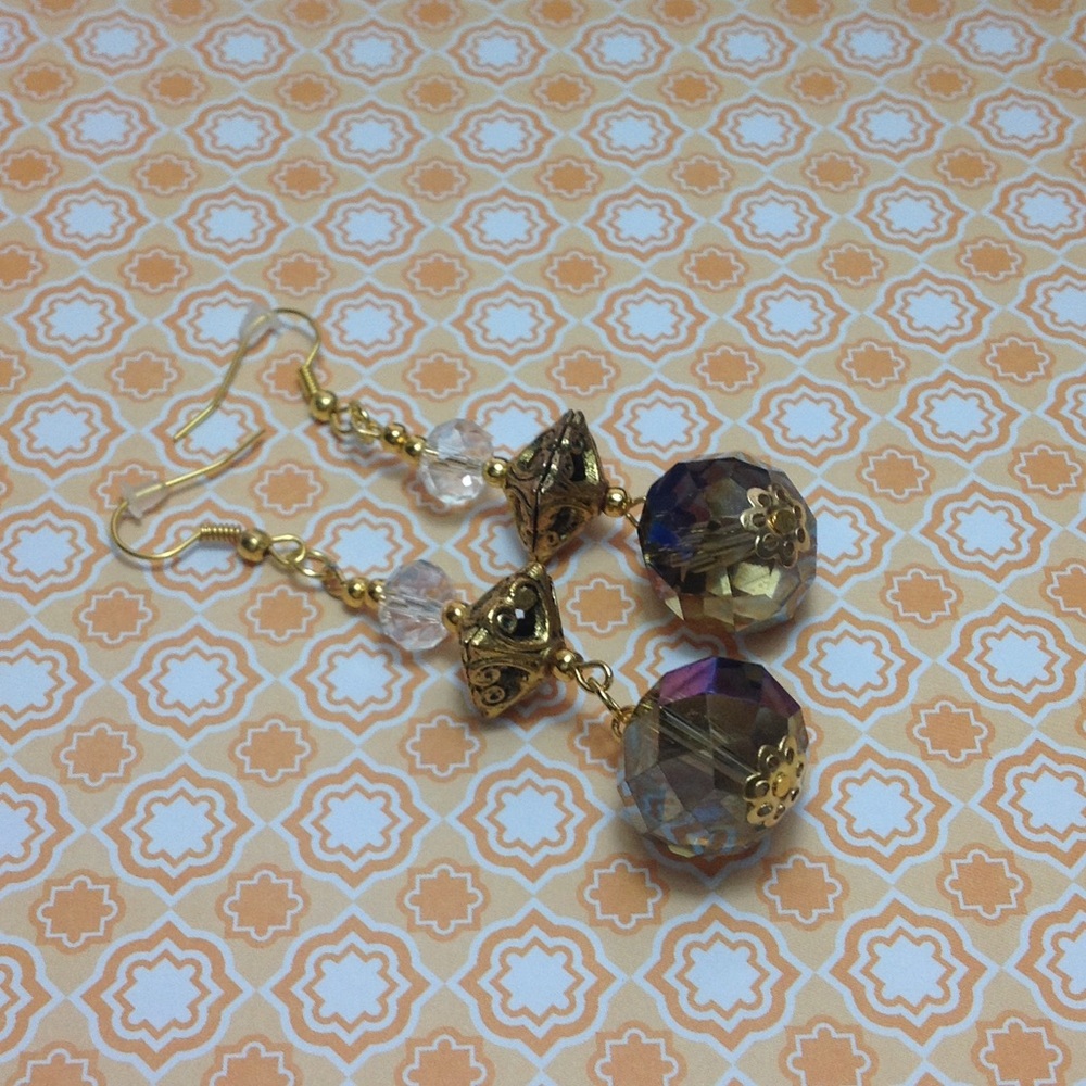 Gold and Czech Dangle Bead Earrings