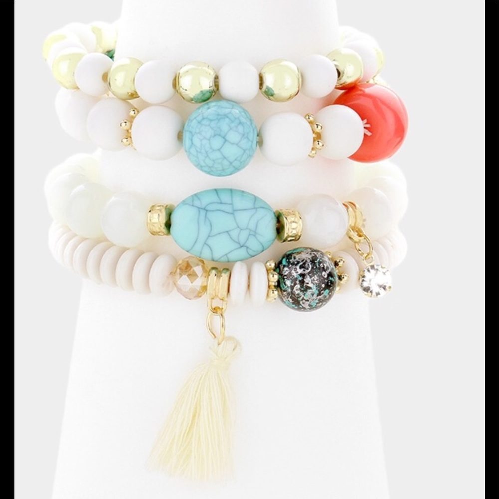 Tassel charm beaded stretch bracelets