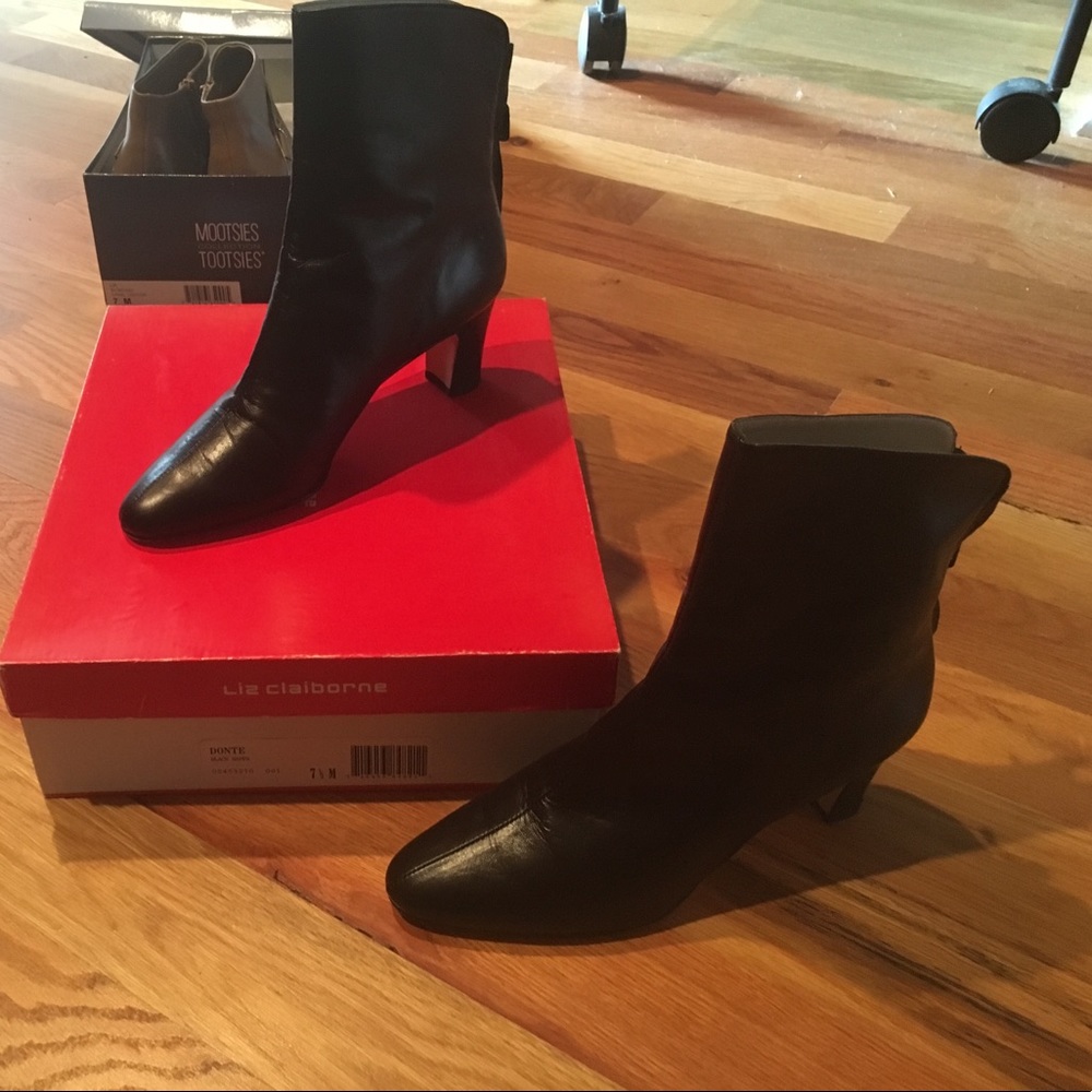 Black leather booties