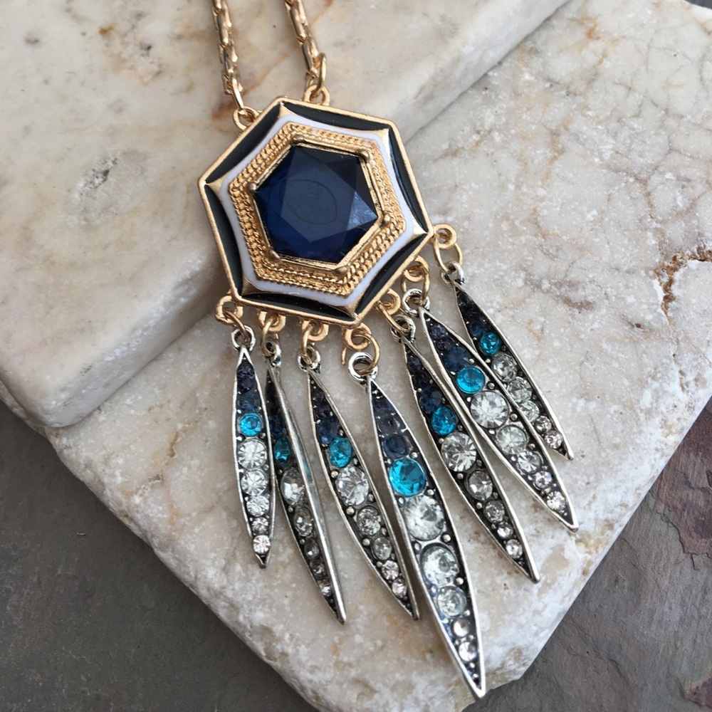 Bohemian Dreamcatcher teal crystal necklace