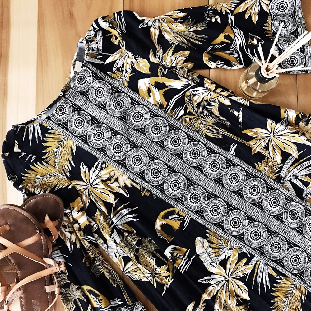 H&M BOHO pattern slip dress with flare sleeves