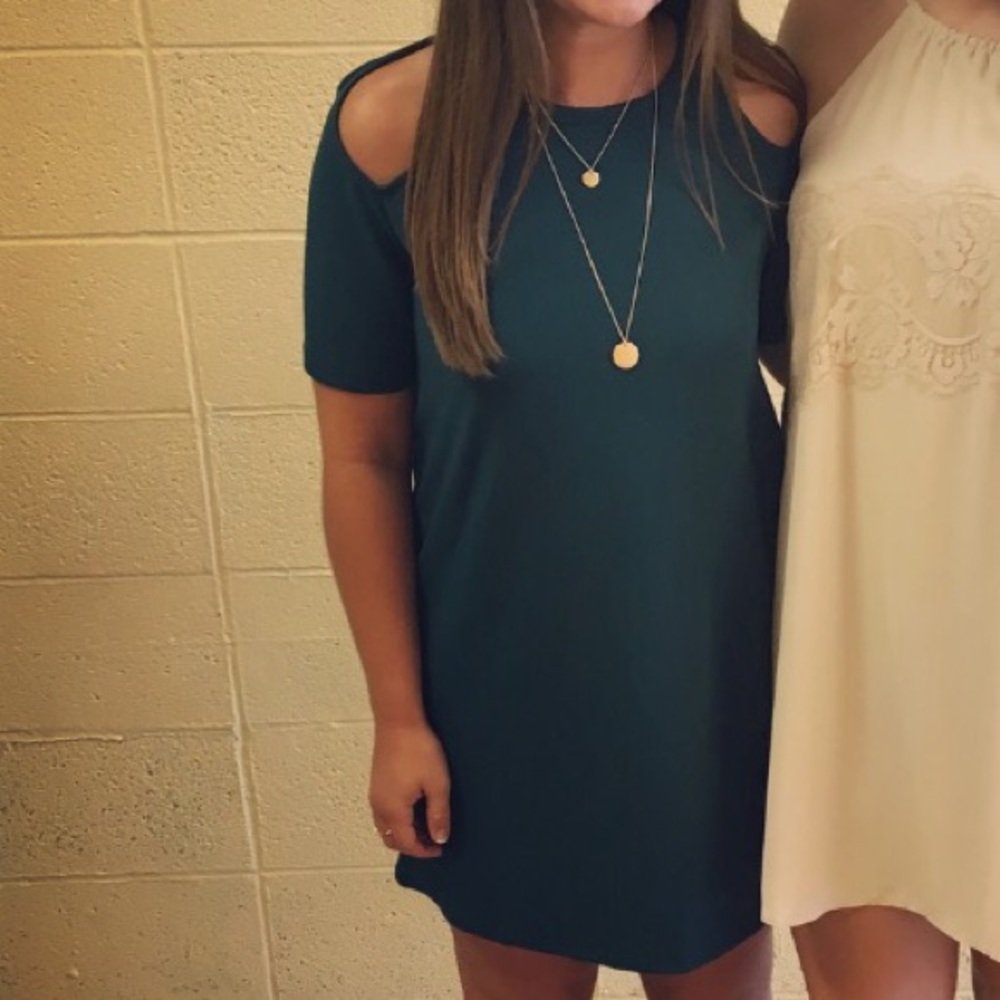 BOOHOO Delia Cut Out Shoulder Shift Dress TEAL