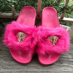 versace fur slippers