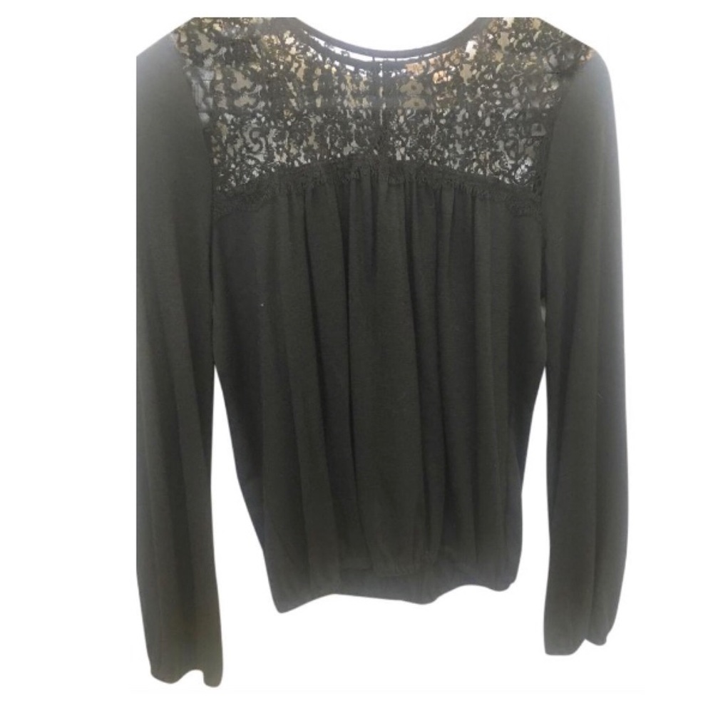 Fleur Wood Black Lace Long Sleeve Top