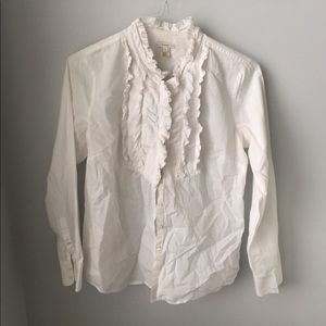 White ruffle J.Crew Button Down