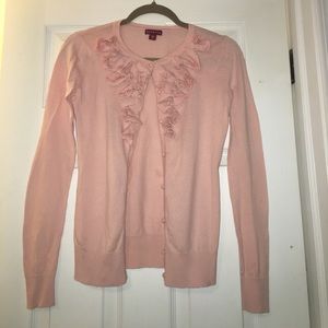 Women's size small pink, ruffled cardigan