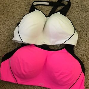 Two victory secrets sports bra hot pink and white