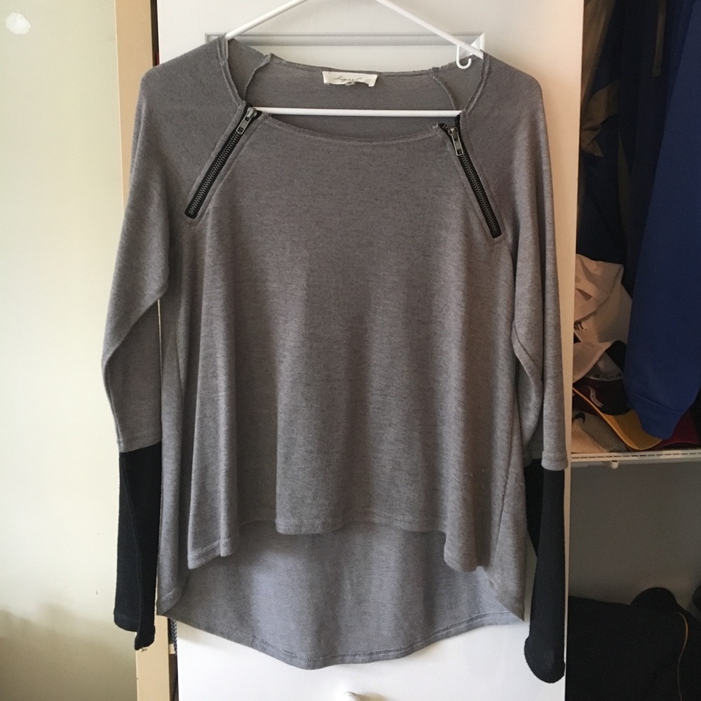 Grey Sweater Blouse w/ Black Sleeves