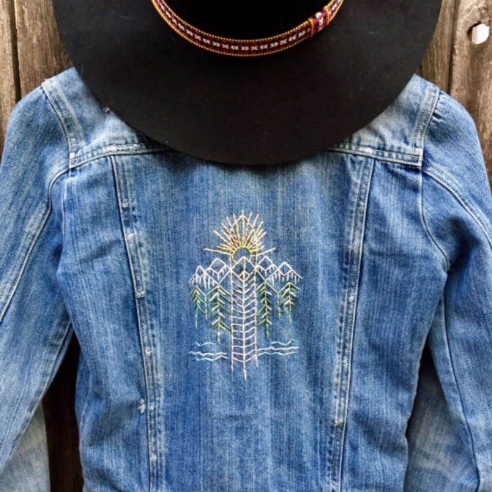 SOLD Hand Embroidered Wandelust Art Denim Jacket - Picture 1 of 4