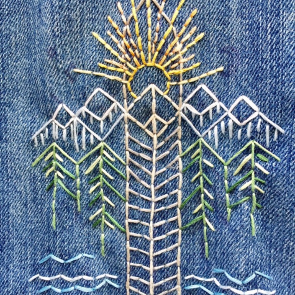 SOLD Hand Embroidered Wandelust Art Denim Jacket - Picture 2 of 4