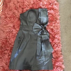 Silver strapless dress with bow detail