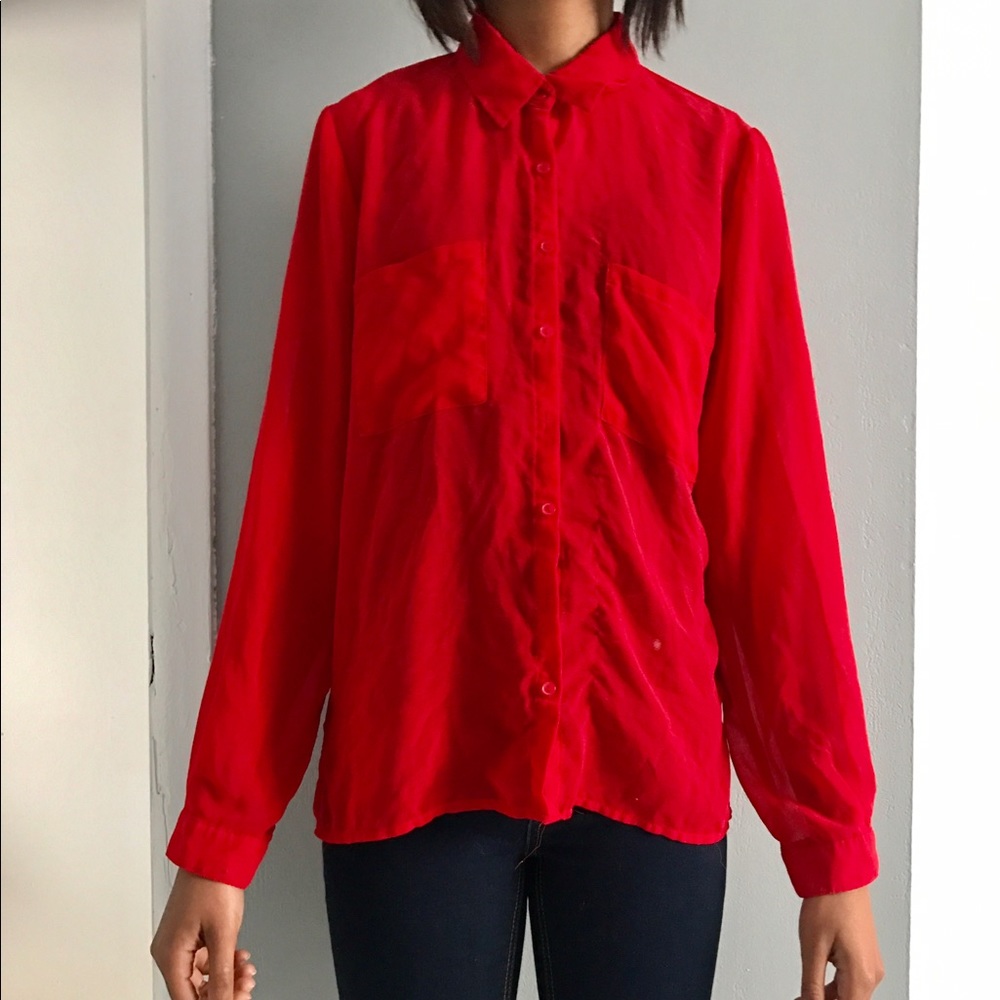 Red Sheer Buttondown
