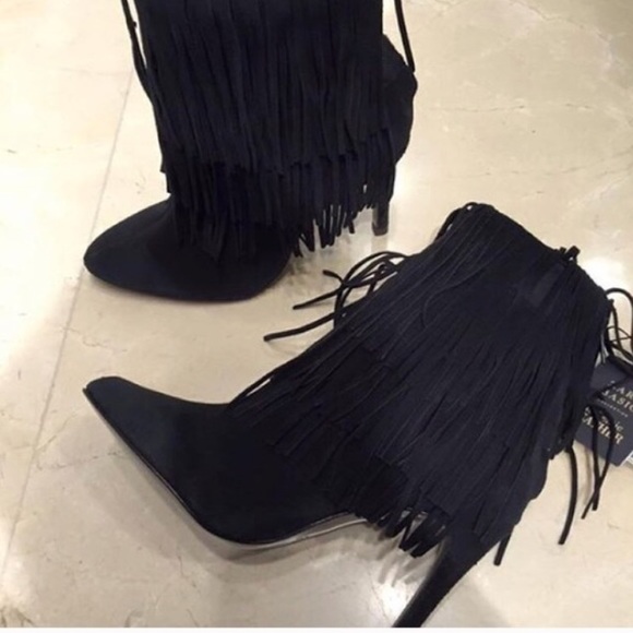Zara Shoes - Zara black fringe ankle boots