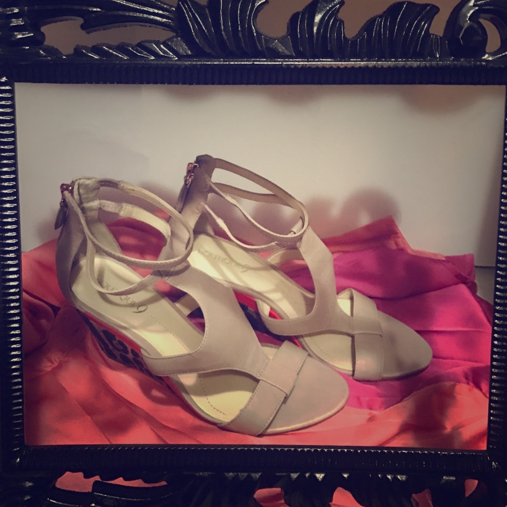 Leopard orange wedge heels