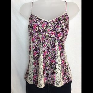 American Eagle Floral Tank Top with Lace Accents