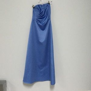 Strapless blue prom dress