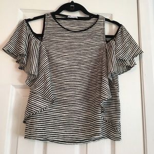 Zara Black/White Stripe Open Shoulder Top