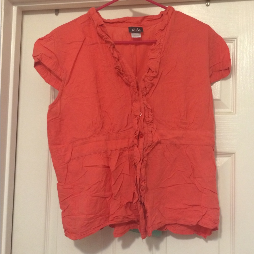 Coral Ruffled Button Front Blouse