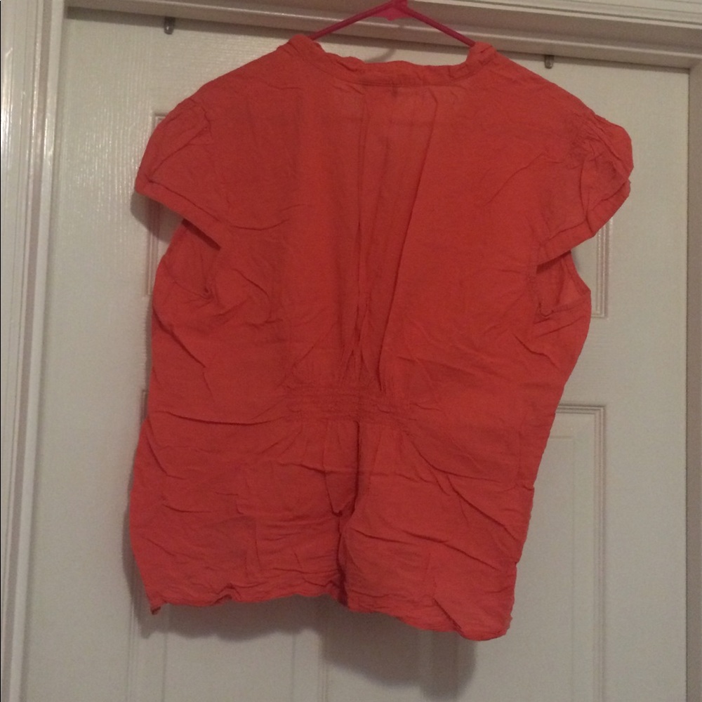 Coral Ruffled Button Front Blouse - Picture 2 of 4