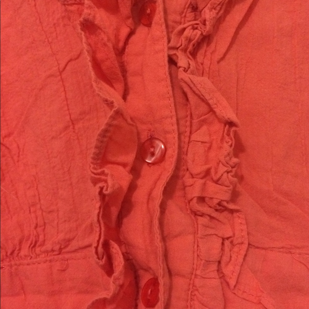 Coral Ruffled Button Front Blouse - Picture 3 of 4