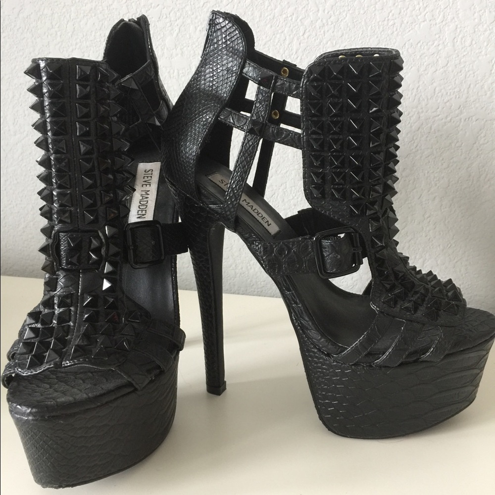 Steve Madden Black Studded Snake Heels