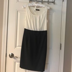 Navy and cream sheath dress