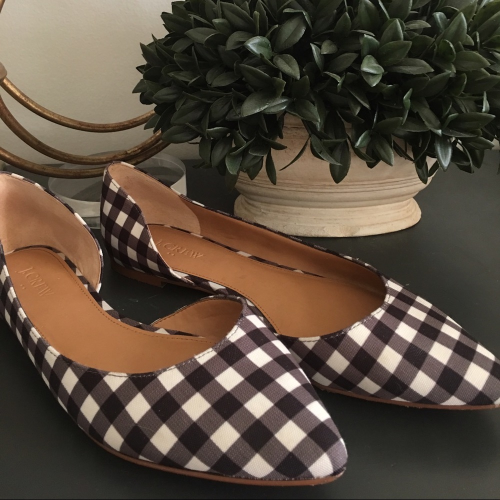 J Crew black and white check flats