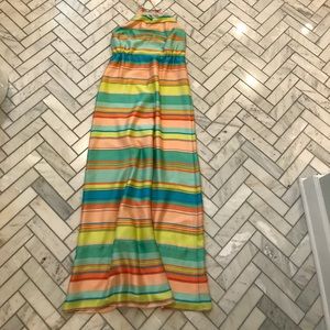 Multi-color stripe halter maxi dress