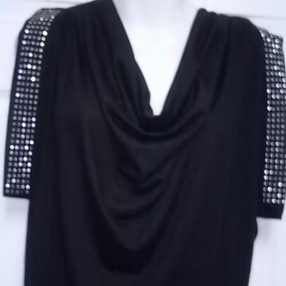 Cocomo Black Studded Sleeve Cowl Neck Top