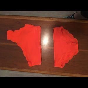 Neon Orange one shoulder Scalloped Bikini NWOT