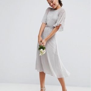 ASOS WEDDING Embellished Flutter Sleeve Midi Dress