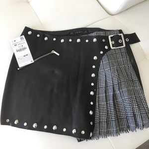 Zara plaid leather studded kilt size M