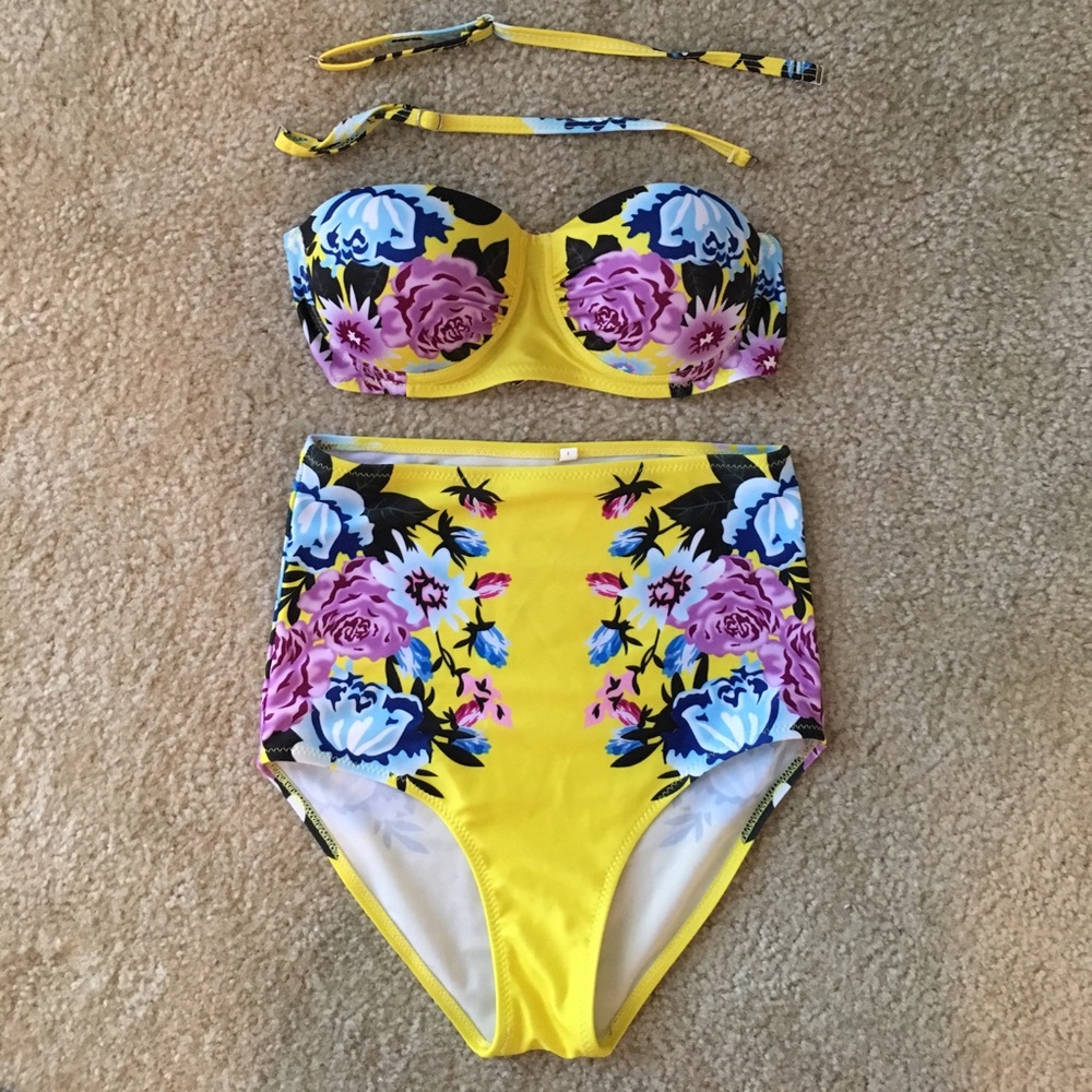 Cupshe Yellow Floral High waisted Bikini