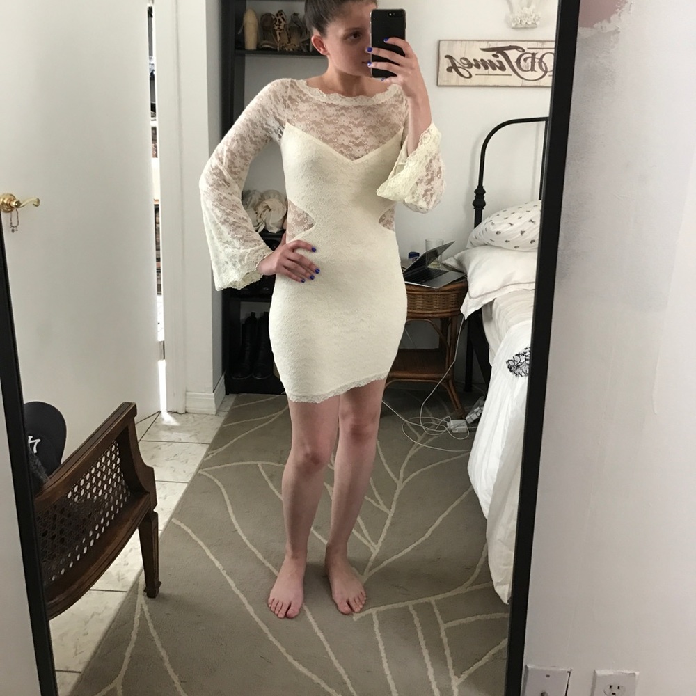 Free People Ivory Lace Bell Sleeve Dress