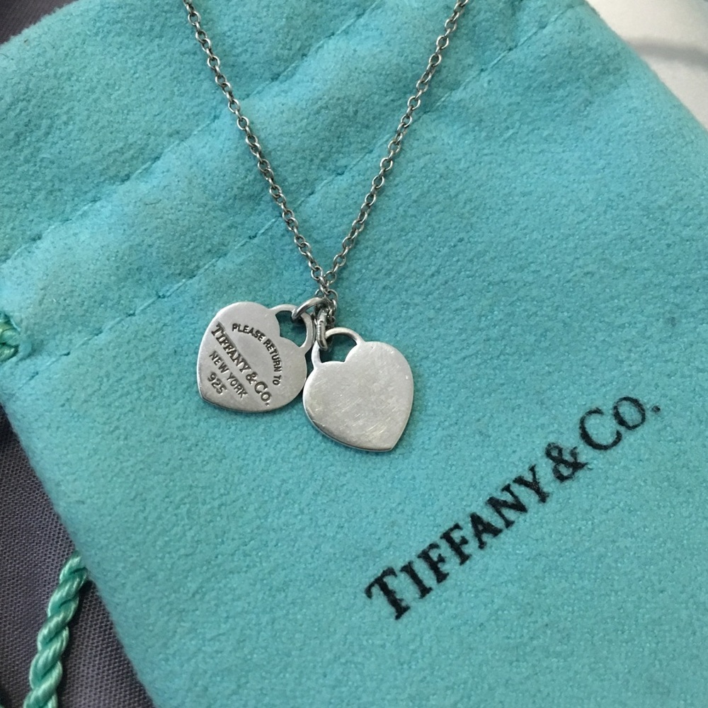 Tiffany mini double heart tag pendant silver