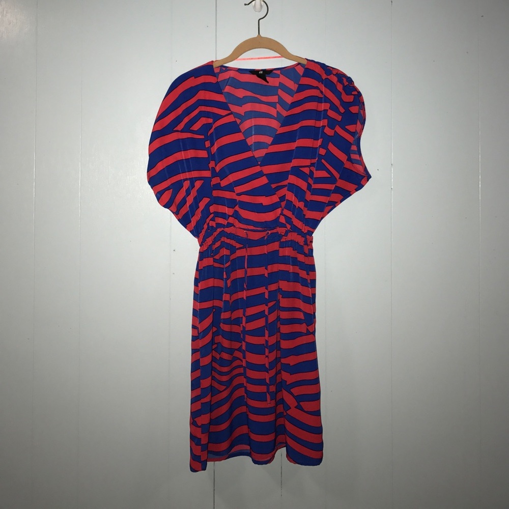 Blue and Red Short Sleeve Dress
