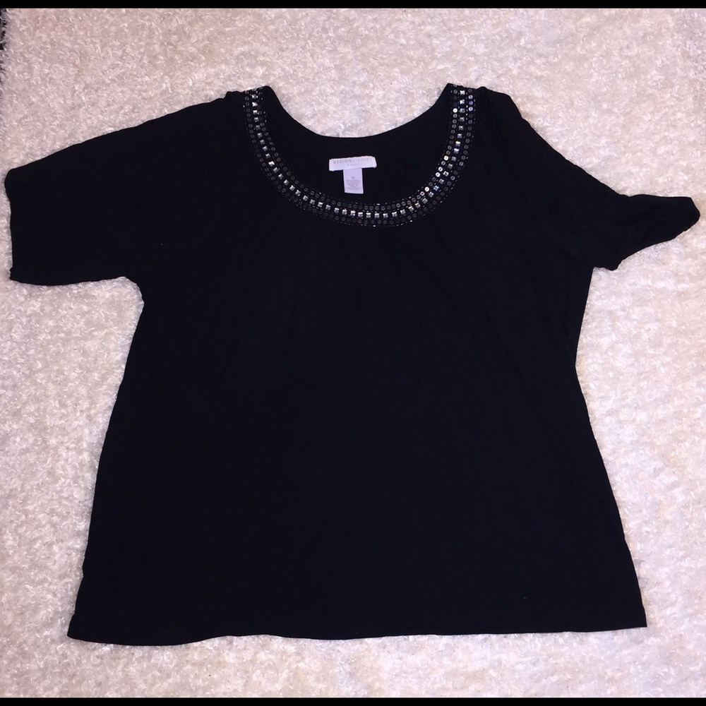 Black top with sequin trim